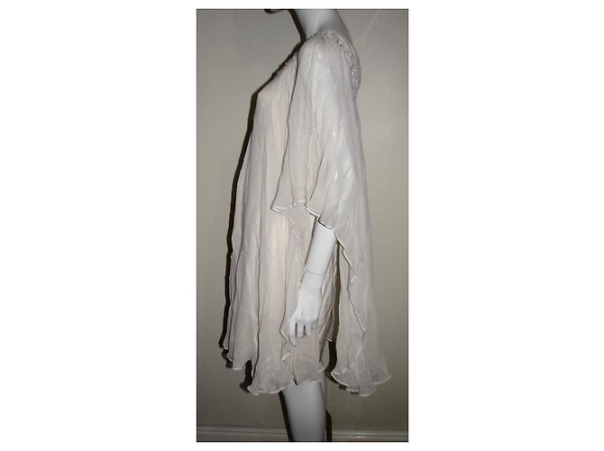 Marchesa Vestido de seda con superposición de gasa de seda. Blanco Crema - vista 4