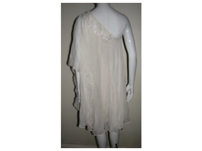 Marchesa Vestido de seda con superposición de gasa de seda. Blanco Crema - vista 5