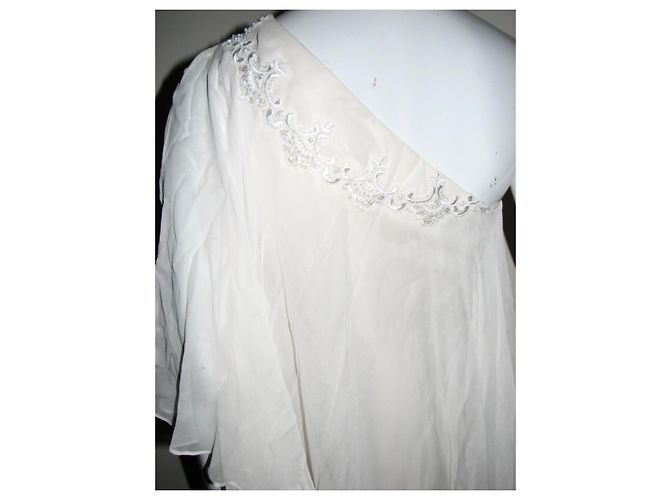 Marchesa Vestido de seda con superposición de gasa de seda. Blanco Crema - vista 6