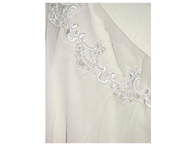 Marchesa Vestido de seda con superposición de gasa de seda. Blanco Crema - vista 7