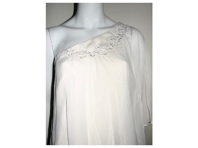 Marchesa Vestido de seda con superposición de gasa de seda. Blanco Crema - vista 8