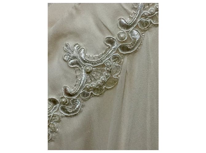 Marchesa Vestido de seda con superposición de gasa de seda. Blanco Crema - vista 9