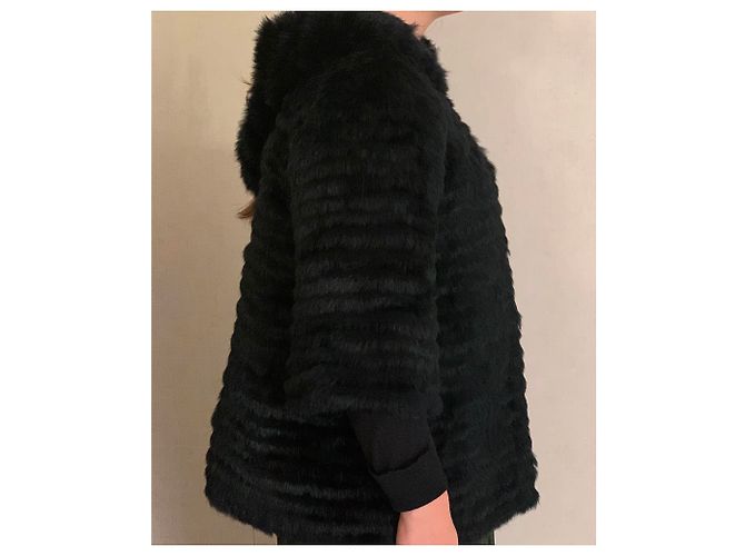 Autre Marque Giacca reversibile in pelliccia di coniglio nera e blu notte Nero Blu scuro - vista 4