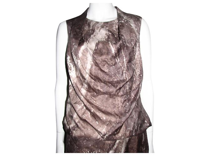Halston Heritage Drapiertes Seidenkleid Braun Creme Beige Roh - Ansicht 2