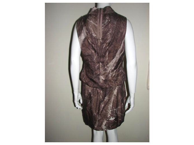 Halston Heritage Drapiertes Seidenkleid Braun Creme Beige Roh - Ansicht 5