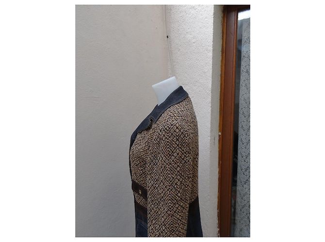 Dolce & Gabbana Abrigo de lana y cuero Marrón Azul Castaño Multicolor - vista 10