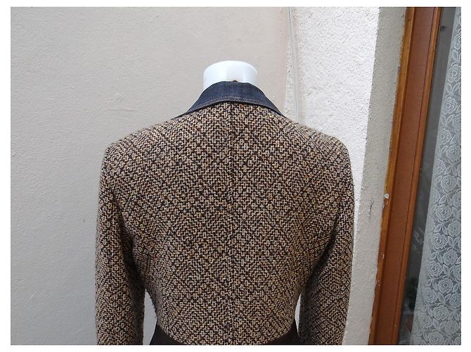 Dolce & Gabbana Abrigo de lana y cuero Marrón Azul Castaño Multicolor - vista 13