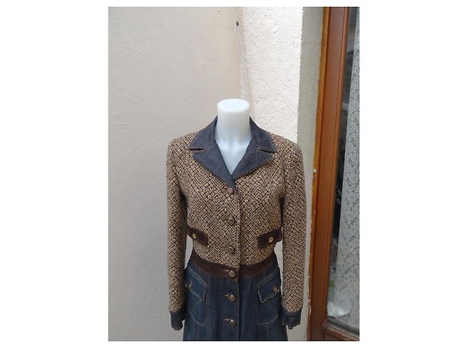 Dolce & Gabbana Abrigo de lana y cuero Marrón Azul Castaño Multicolor - vista 2