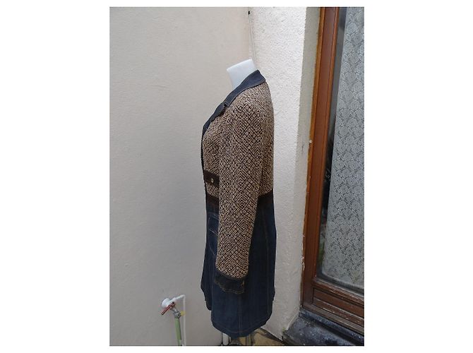 Dolce & Gabbana Abrigo de lana y cuero Marrón Azul Castaño Multicolor - vista 9