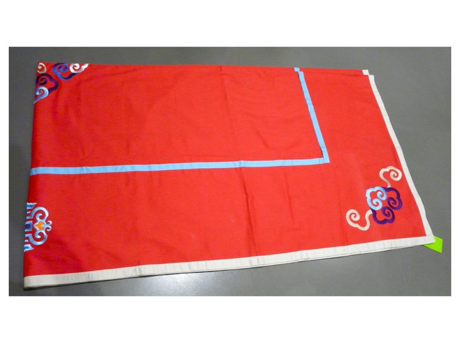 Shanghai Tang Tischdecke, Sofaüberwurf aus Seide oder bestickt Rot Beige - Ansicht 2