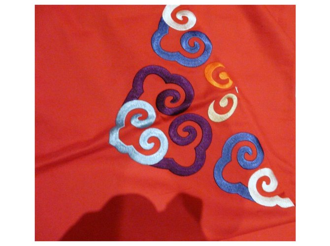Shanghai Tang Tischdecke, Sofaüberwurf aus Seide oder bestickt Rot Beige - Ansicht 3