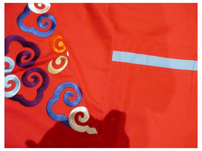 Shanghai Tang Tischdecke, Sofaüberwurf aus Seide oder bestickt Rot Beige - Ansicht 4