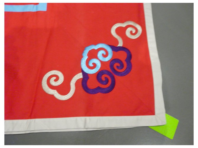 Shanghai Tang Tischdecke, Sofaüberwurf aus Seide oder bestickt Rot Beige - Ansicht 5