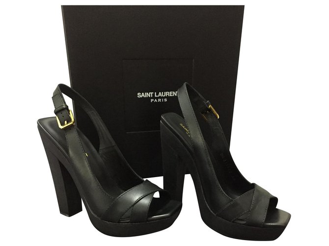 Yves Saint Laurent Sandales Cuir Noir Ref Joli Closet