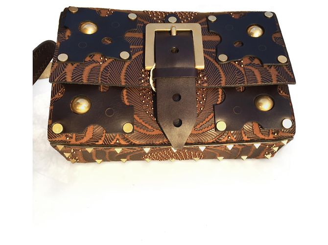 Borsa a tracolla Valentino Africa in pelle marrone - vista 10