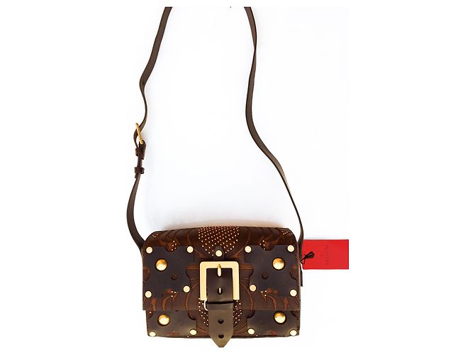 Borsa a tracolla Valentino Africa in pelle marrone - vista 5
