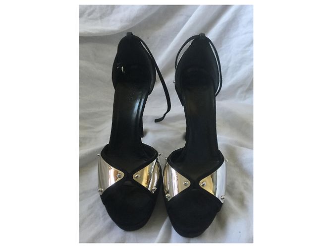 Gucci Metallgeprägte High Heels Schwarz Silber - Ansicht 4