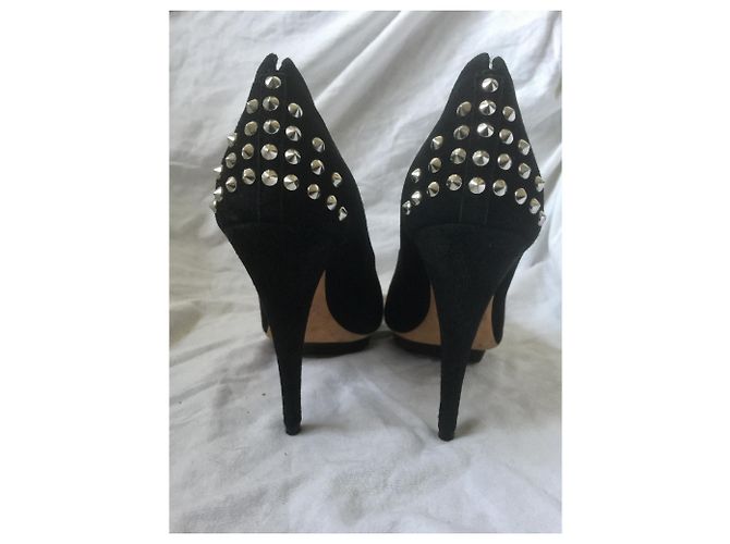 Décolleté McQ in camoscio nero con borchie e plateau Argento - vista 3