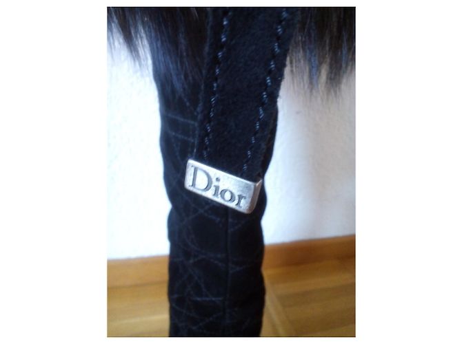 Christian Dior DIOR Camurça Botas Altas de Pele de Raposa Preto Prata - vista 2