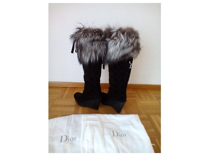 Christian Dior DIOR Camurça Botas Altas de Pele de Raposa Preto Prata - vista 4