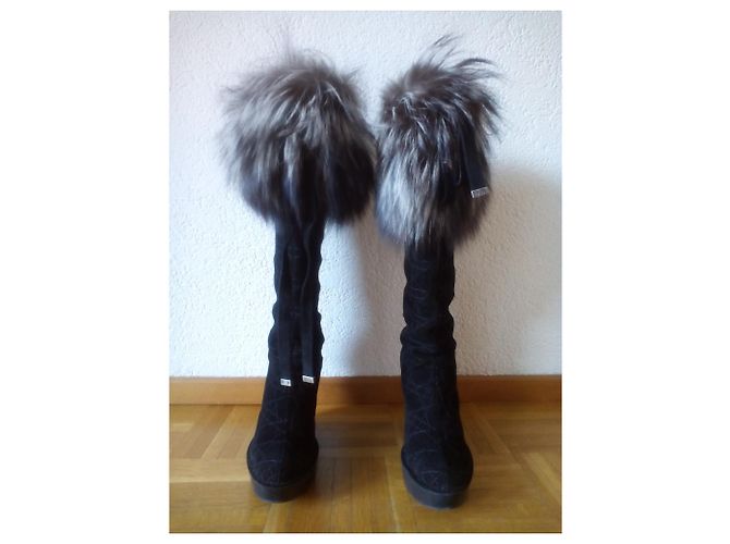 Christian Dior DIOR Camurça Botas Altas de Pele de Raposa Preto Prata - vista 6