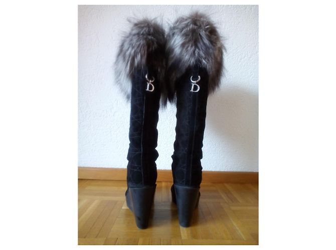 Christian Dior DIOR Camurça Botas Altas de Pele de Raposa Preto Prata - vista 8