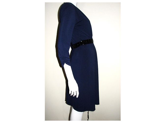 Abito Vera Wang Blu Reale Scollo a V Linea Impero - vista 4