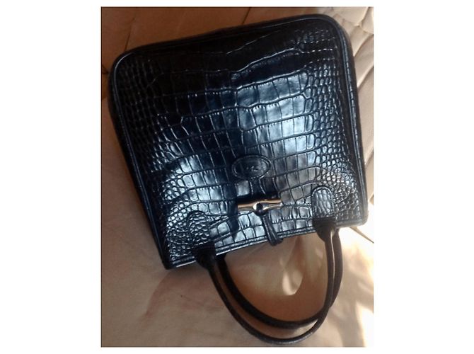 Roseau Longchamp SCHWARZE CROCO STRIPE Kalbsledertasche - Ansicht 2