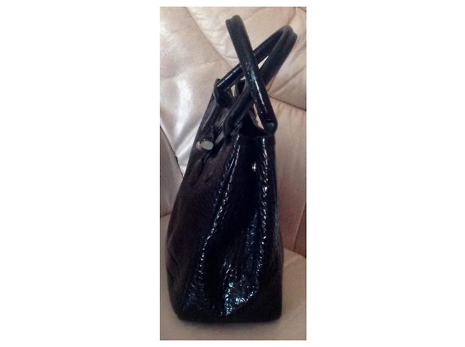 Roseau Longchamp SCHWARZE CROCO STRIPE Kalbsledertasche - Ansicht 3