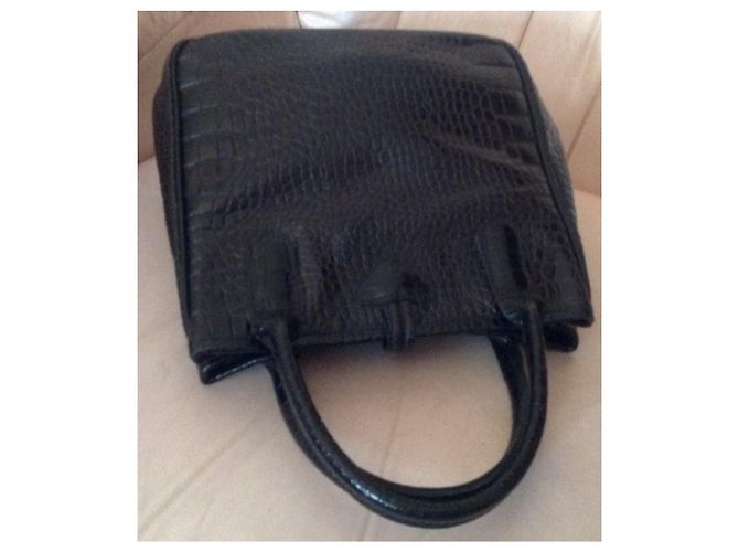 Roseau Longchamp SCHWARZE CROCO STRIPE Kalbsledertasche - Ansicht 4