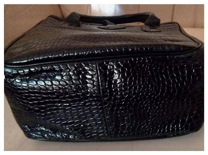 Roseau Longchamp SCHWARZE CROCO STRIPE Kalbsledertasche - Ansicht 8