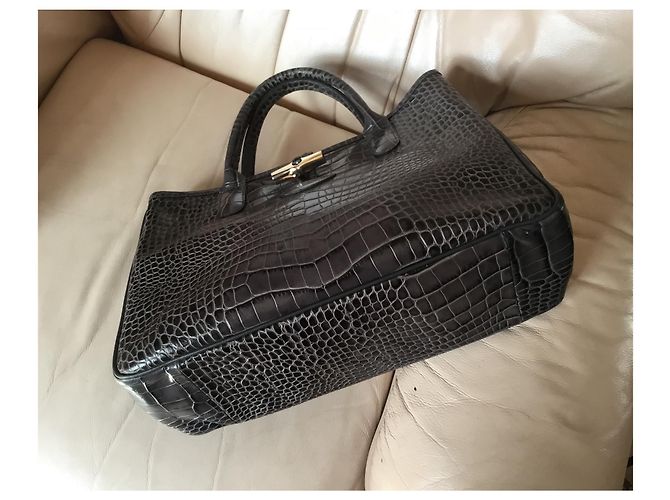 Roseau Longchamp GRAUER BEUTEL. CROCO STRIKE Kalbsleder - Ansicht 3