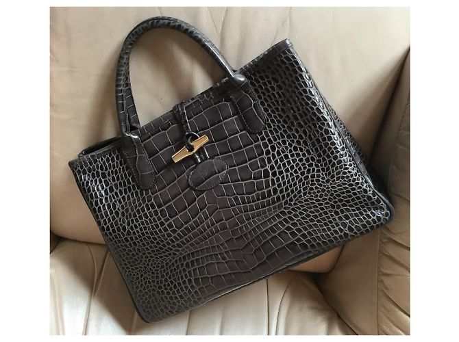Roseau Longchamp GRAUER BEUTEL. CROCO STRIKE Kalbsleder - Ansicht 4