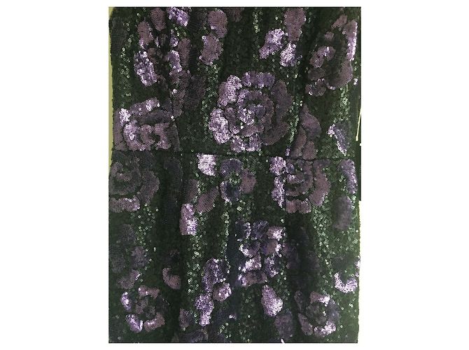 Vera Wang Paillettenkleid Blumenmuster Schwarz Lila - Ansicht 10