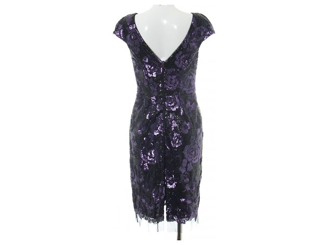 Vera Wang Paillettenkleid Blumenmuster Schwarz Lila - Ansicht 2
