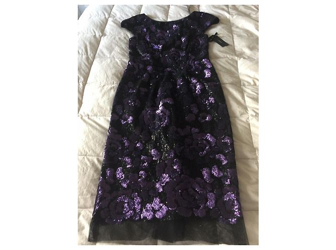 Vera Wang Paillettenkleid Blumenmuster Schwarz Lila - Ansicht 3