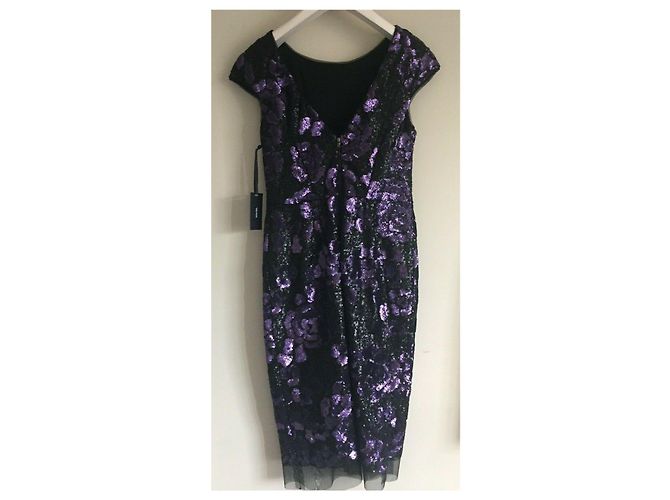 Vera Wang Paillettenkleid Blumenmuster Schwarz Lila - Ansicht 4