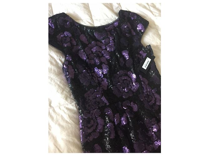 Vera Wang Paillettenkleid Blumenmuster Schwarz Lila - Ansicht 5
