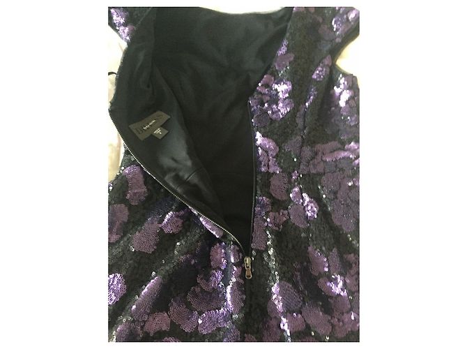 Vera Wang Paillettenkleid Blumenmuster Schwarz Lila - Ansicht 7