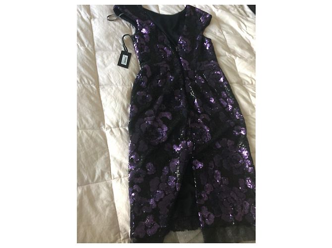 Vera Wang Paillettenkleid Blumenmuster Schwarz Lila - Ansicht 8