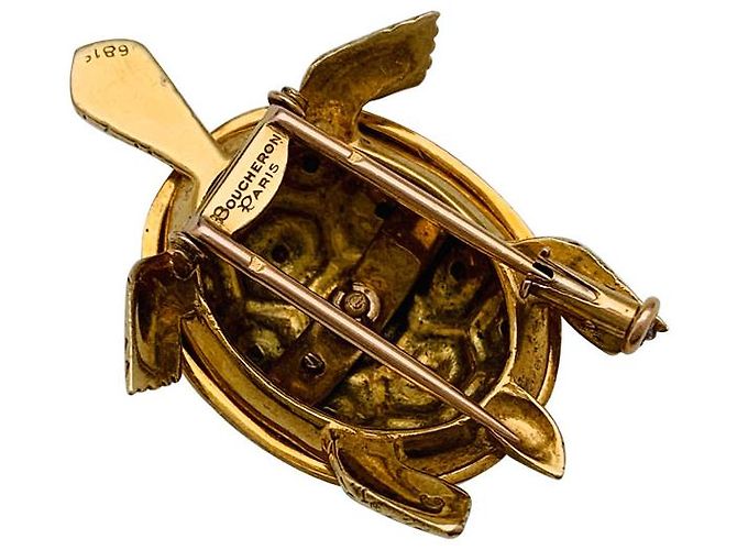 Broche de tortuga Boucheron oro amarillo, esmalte y zafiro. - vista 6