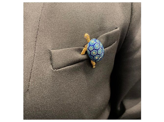 Broche de tortuga Boucheron oro amarillo, esmalte y zafiro. - vista 9