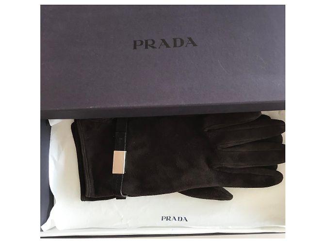 Prada Wildlederhandschuhe mit Logo Detail Braun - Ansicht 2
