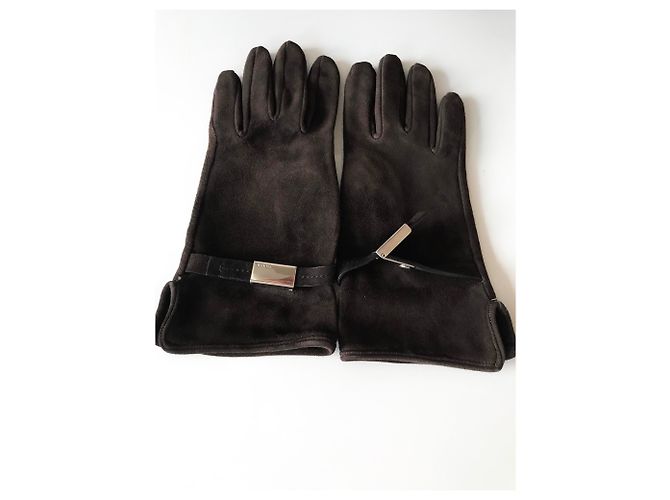 Prada Wildlederhandschuhe mit Logo Detail Braun - Ansicht 4