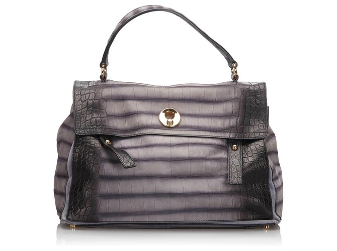 Yves Saint Laurent YSL Gray Embossed Leather Muse Two Handbag Grey ...