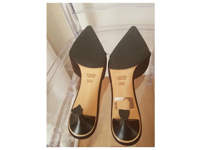 Mules à talon Gucci en daim chocolat - vue 2