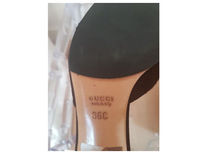 Mules à talon Gucci en daim chocolat - vue 5