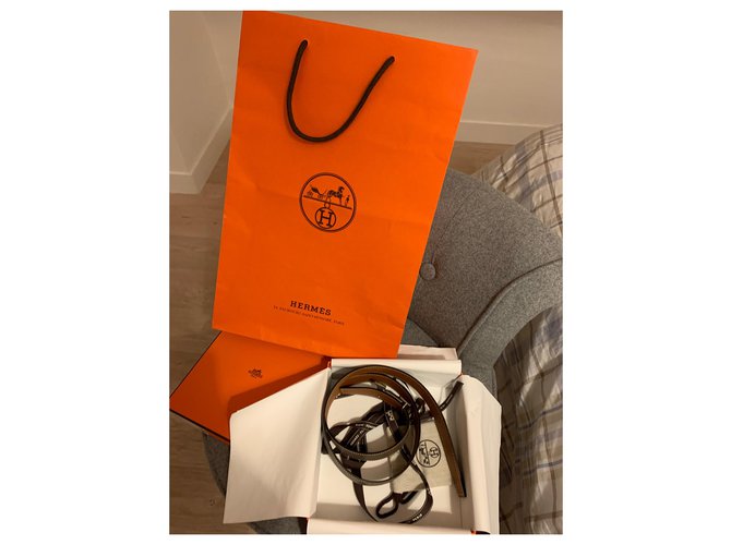Hermès Cinturón H reversible Gris pardo Coñac - vista 4