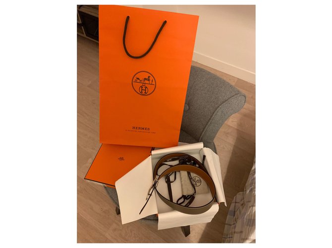 Hermès Cinturón H reversible Gris pardo Coñac - vista 5