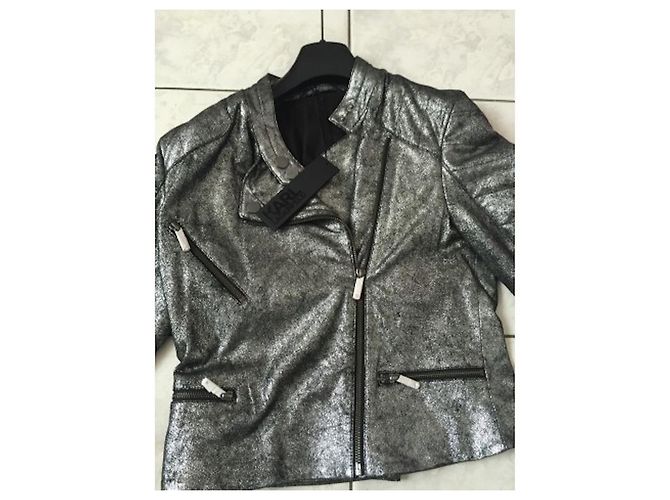 Karl Lagerfeld Lederjacke aus Ziegenleder Grau Silber - Ansicht 2